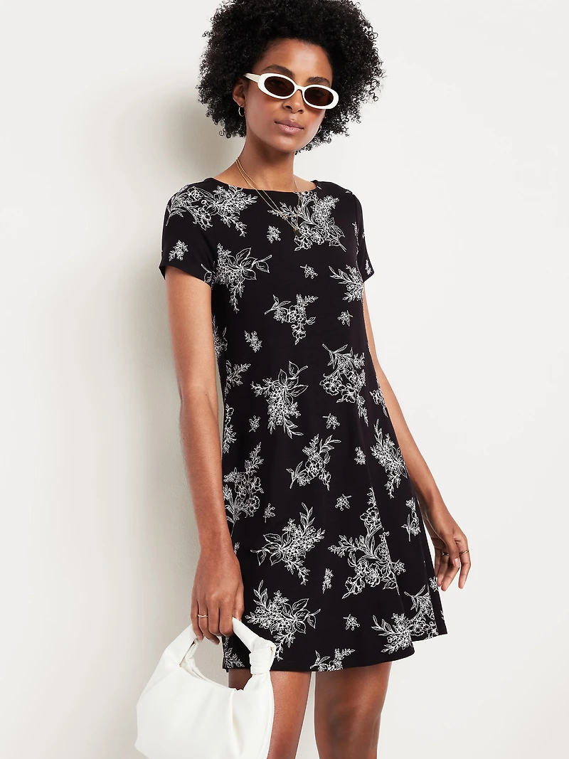 Short-Sleeve Mini Swing Dress