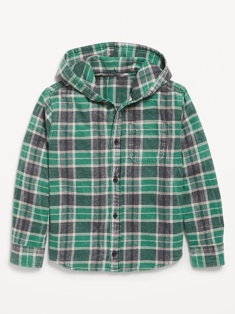 Long-Sleeve Plaid Hooded Shirt for Boys
