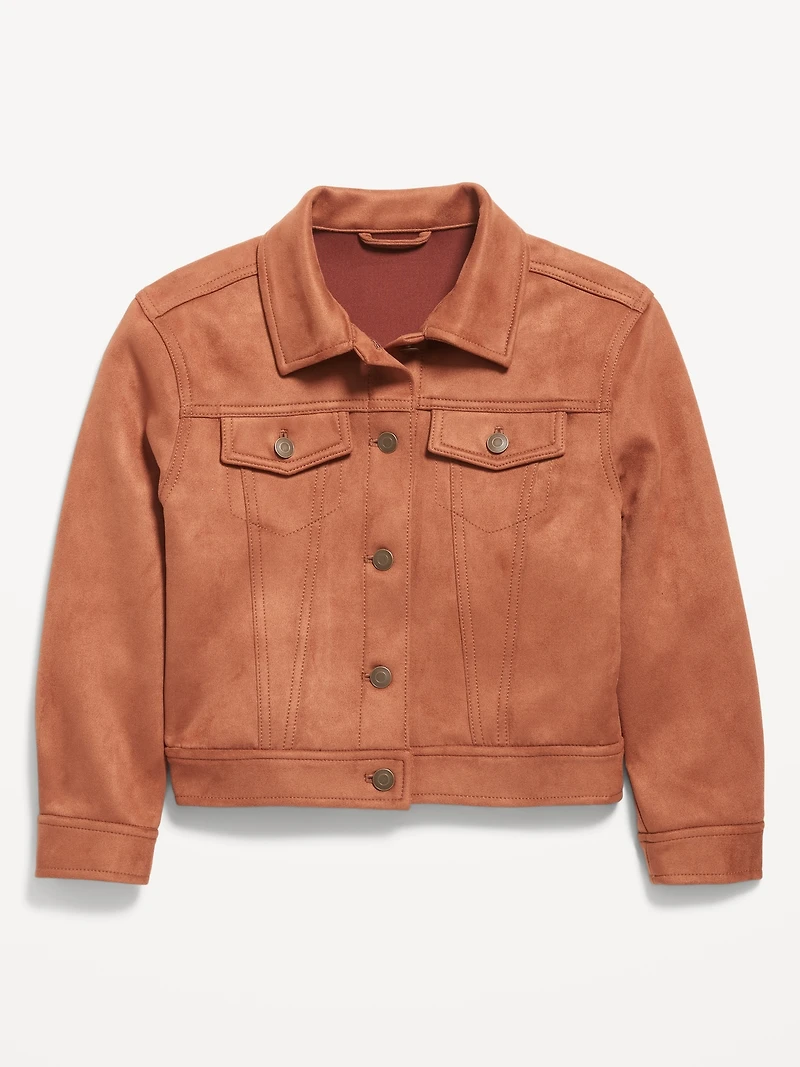 Oversized Faux-Suede Trucker Jacket for Girls