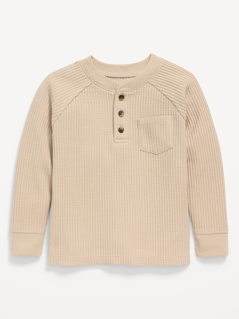 Long-Sleeve Henley Waffle-Knit Pocket T-Shirt for Toddler Boys