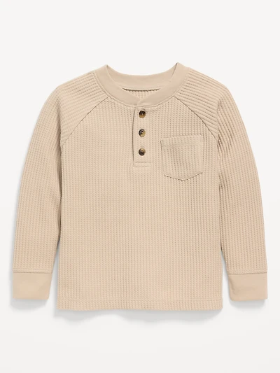 Long-Sleeve Henley Waffle-Knit Pocket T-Shirt for Toddler Boys