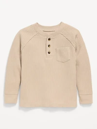 Long-Sleeve Henley Waffle-Knit Pocket T-Shirt for Toddler Boys