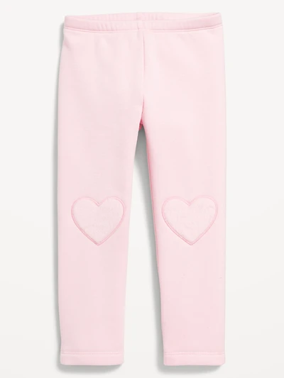 Heart-Patch Fleece-Lined Leggings for Toddler Girls