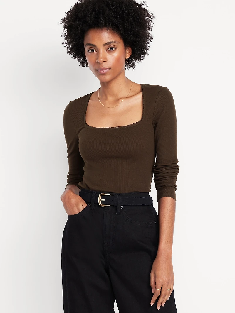 Long-Sleeve Square-Neck Top