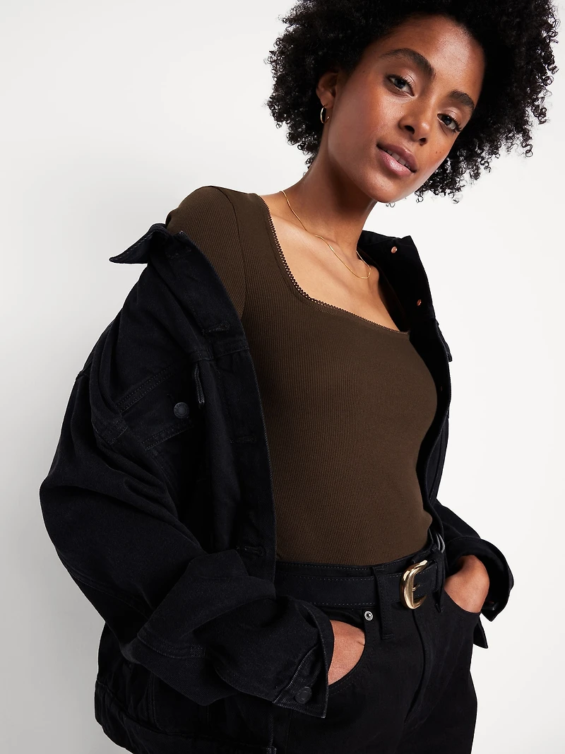 Long-Sleeve Square-Neck Top