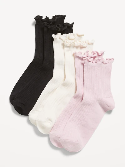 Ruffle-Cuff Quarter-Crew Socks 3-Pack for Girls