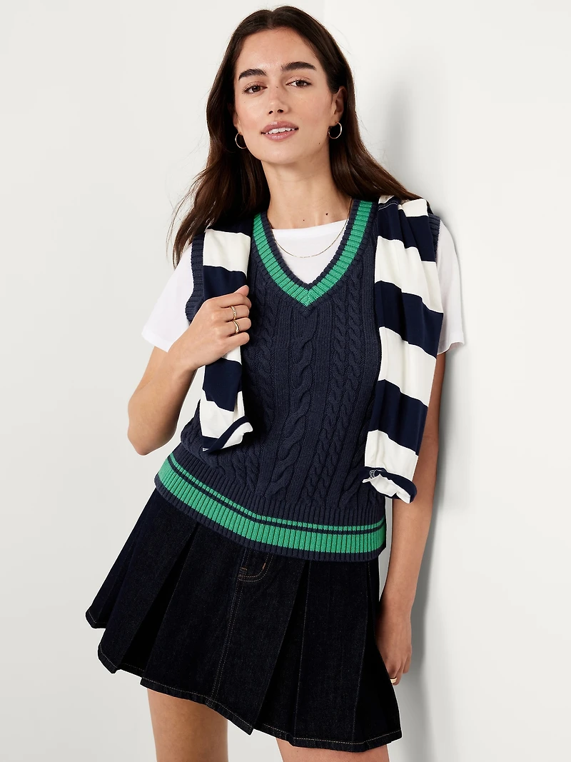Wool-Blend Cable-Knit Vest