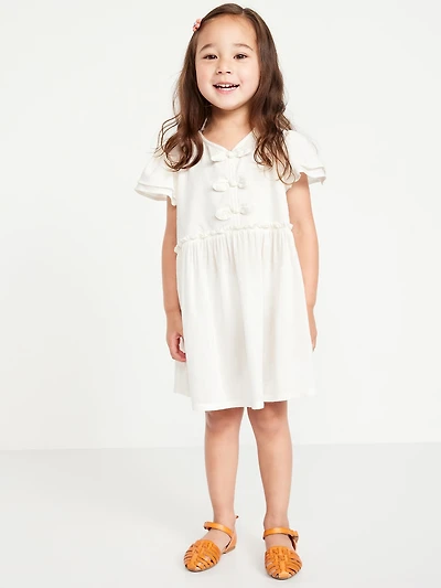 Printed Short-Sleeve Ruffled Bow Dress for Toddler Girls