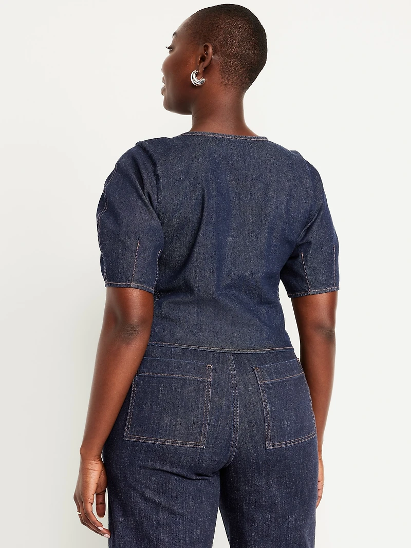 Square-Neck Denim Cropped Top