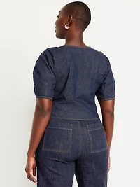 Square-Neck Denim Cropped Top