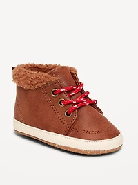 Faux-Leather Sherpa Booties for Baby