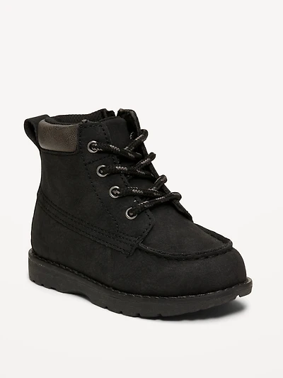 Faux-Suede Side-Zip Lace-Up Boots for Toddler Boys