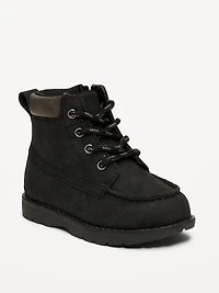 Faux-Suede Side-Zip Lace-Up Boots for Toddler Boys