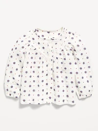 Printed Long-Sleeve Double-Weave Button-Front Top for Toddler Girls