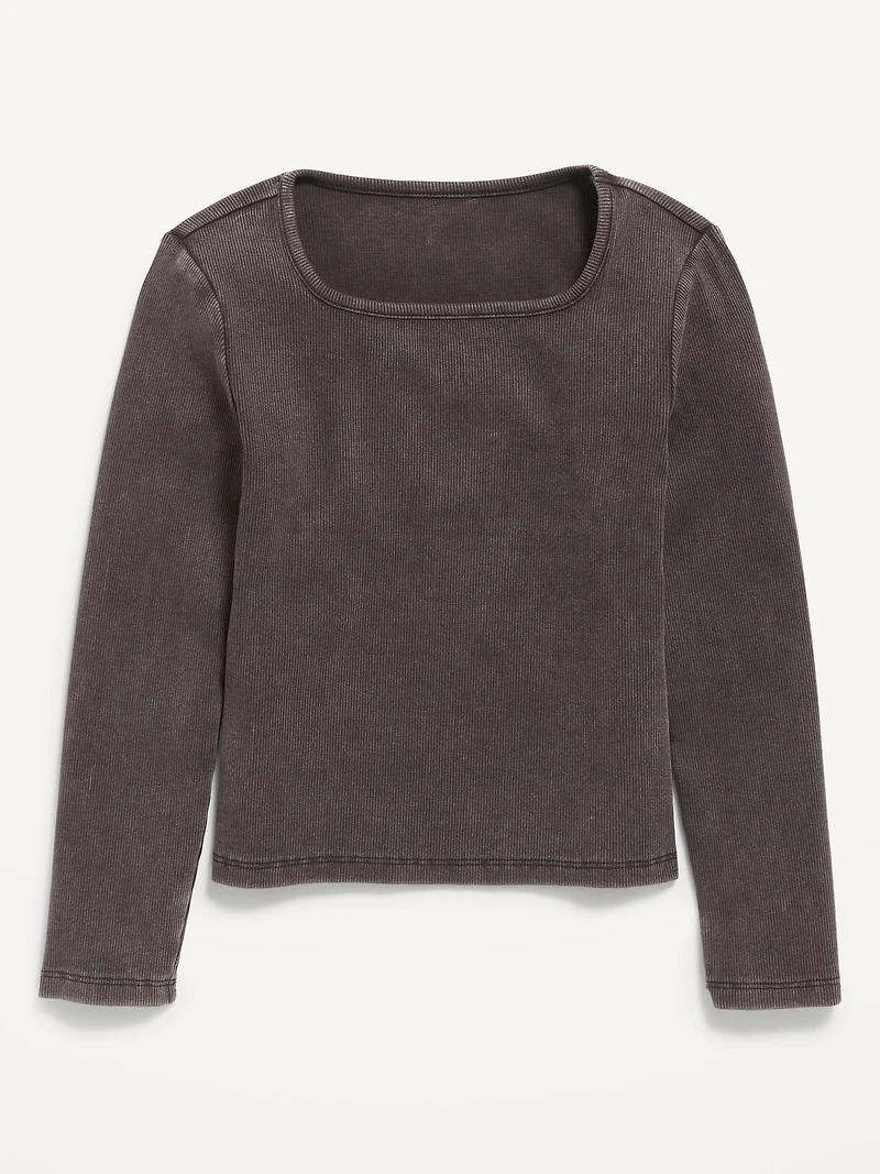 Fitted Long-Sleeve Ribbed Top for Girls