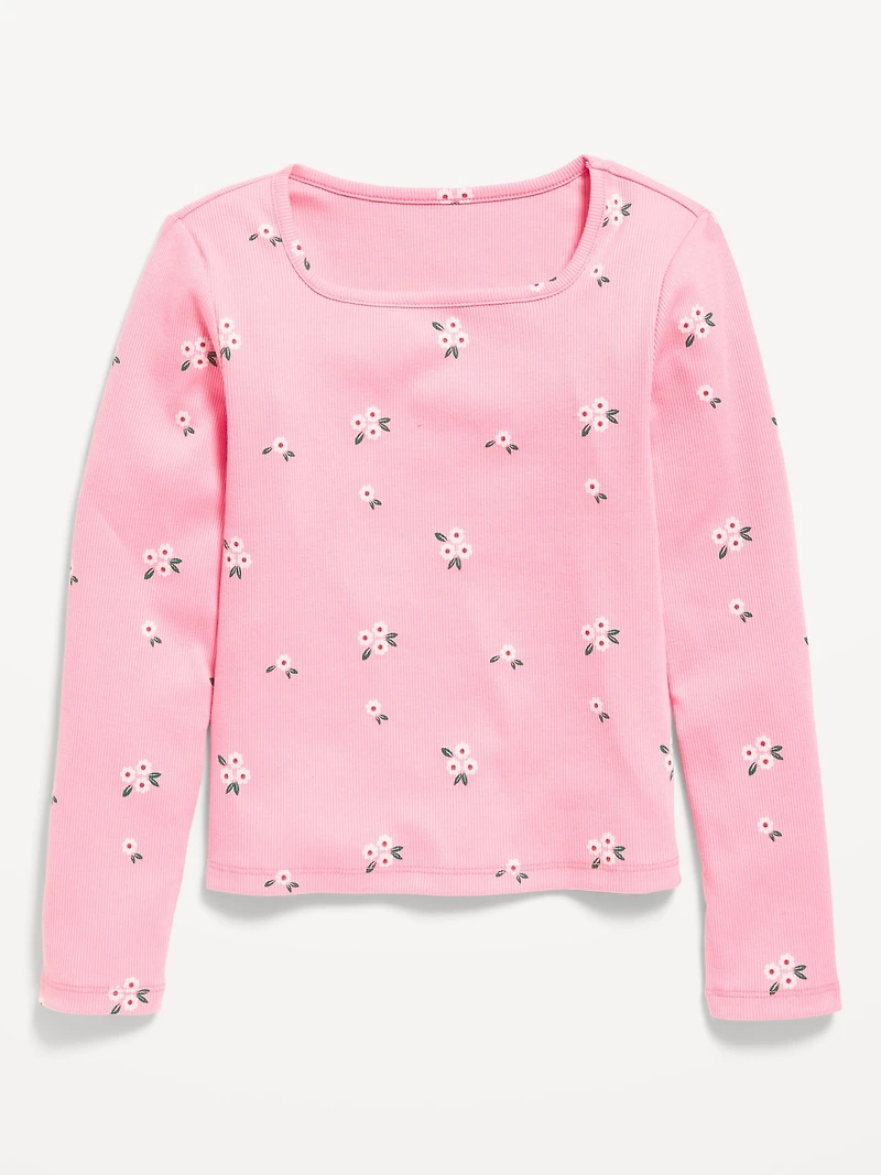 Fitted Long-Sleeve Ribbed Top for Girls