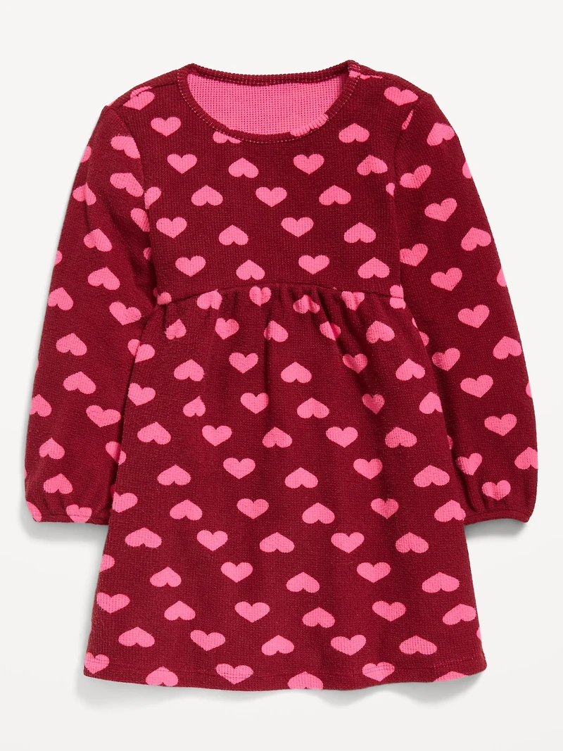 Long-Sleeve Waffle-Knit Dress for Toddler Girls
