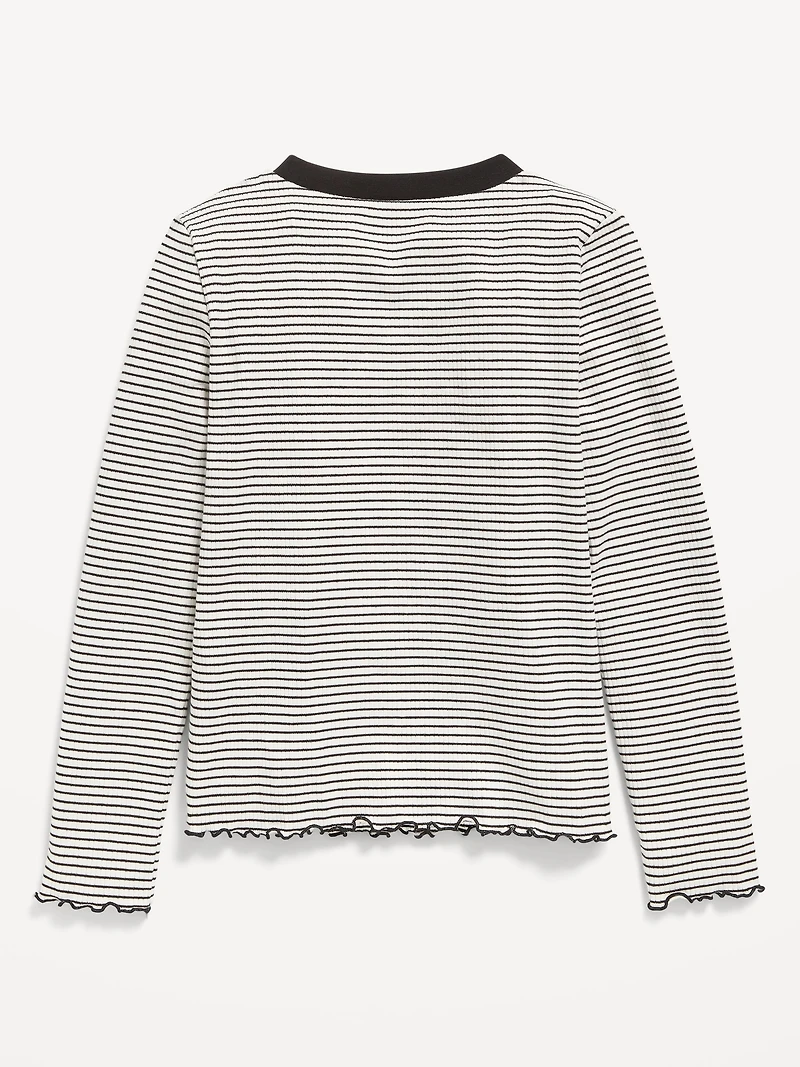Printed Long-Sleeve Fitted Ringer Top for Girls