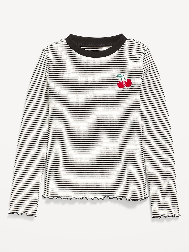 Printed Long-Sleeve Fitted Ringer Top for Girls