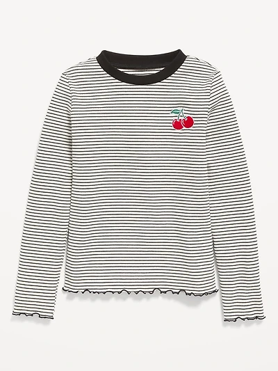Printed Long-Sleeve Fitted Ringer Top for Girls