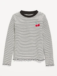 Printed Long-Sleeve Fitted Ringer Top for Girls