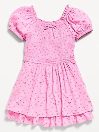 Printed Puff-Sleeve Smocked Dress for Girls