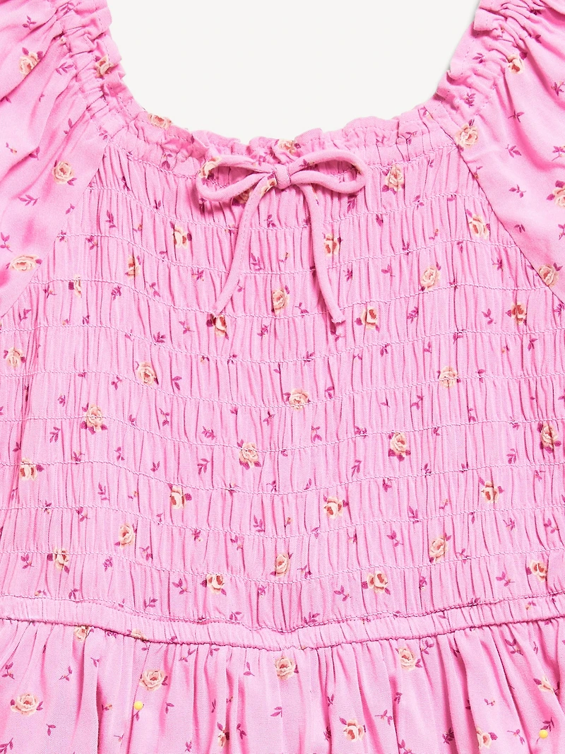 Printed Puff-Sleeve Smocked Dress for Girls