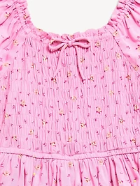 Printed Puff-Sleeve Smocked Dress for Girls