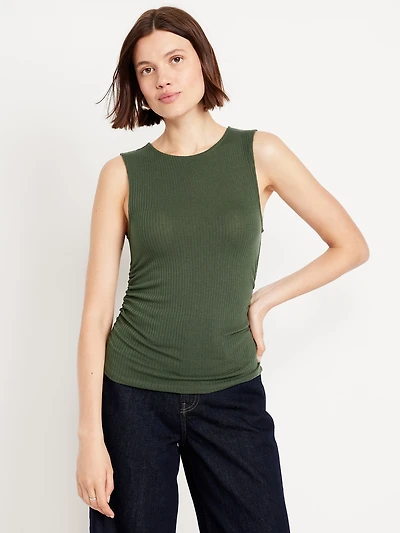 High-Neck Shirred Cropped Top