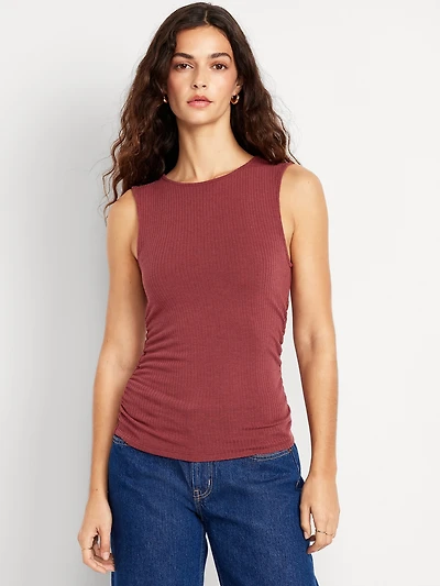 High-Neck Shirred Cropped Top