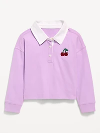 Long-Sleeve Cropped Polo Top for Toddler Girls