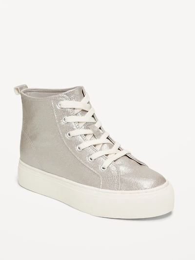 High-Top Platform Shiny Faux-Leather Sneakers for Girls