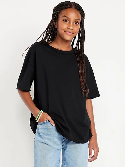 Oversized Short-Sleeve Raw-Edge T-Shirt for Girls