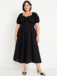Fit & Flare Puff-Sleeve Midi Dress