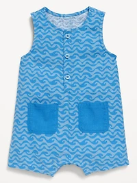 Sleeveless Linen-Blend Henley One-Piece Romper for Baby