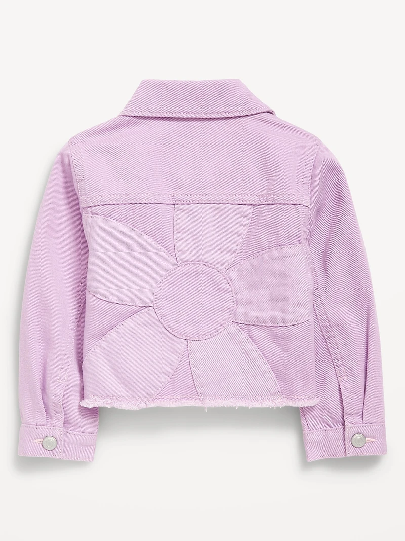Cropped Twill Flower-Back Jacket for Toddler Girls