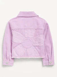 Cropped Twill Flower-Back Jacket for Toddler Girls