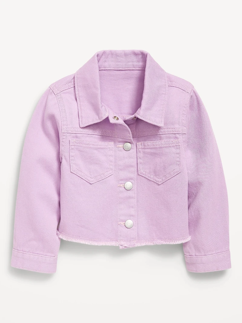 Cropped Twill Flower-Back Jacket for Toddler Girls