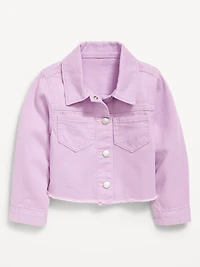 Cropped Twill Flower-Back Jacket for Toddler Girls