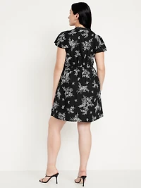 Fit & Flare Crepe Lace-Trim Mini Dress
