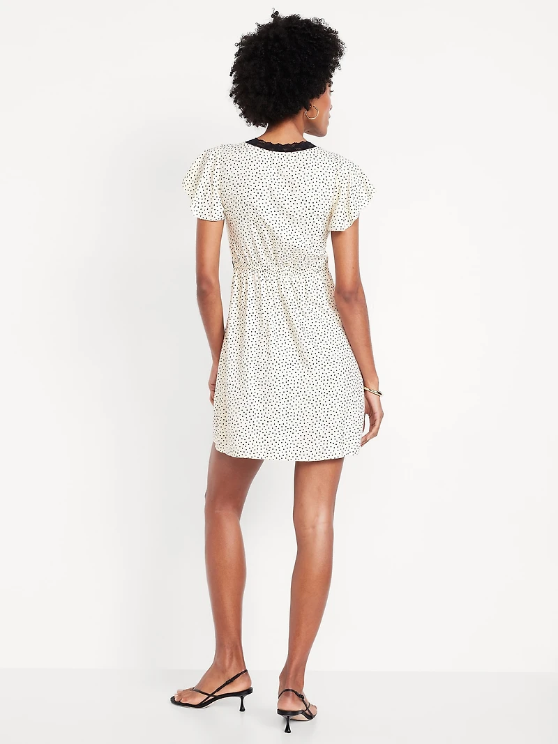 Fit & Flare Crepe Lace-Trim Mini Dress