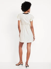 Fit & Flare Crepe Lace-Trim Mini Dress
