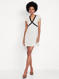 Fit & Flare Crepe Lace-Trim Mini Dress