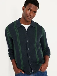 Striped Button-Front Cardigan Sweater