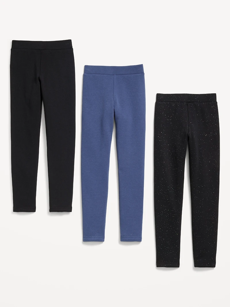 High-Waisted Full-Length Fleece Leggings 3-Pack for Girls