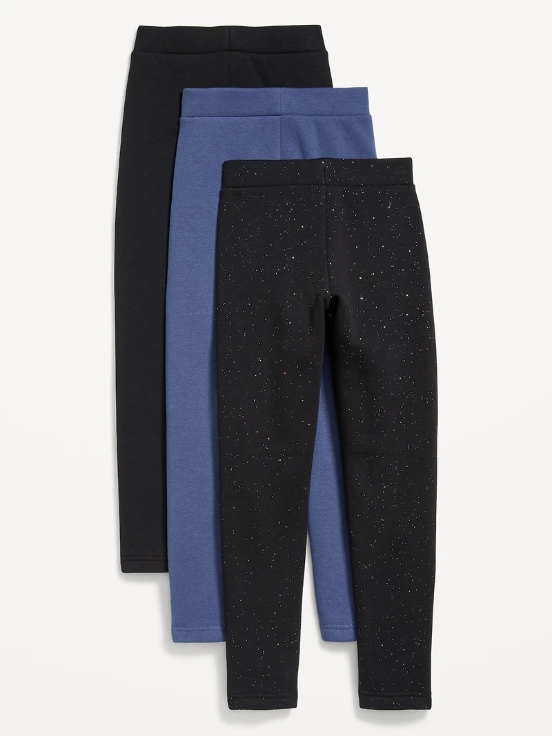 High-Waisted Full-Length Fleece Leggings 3-Pack for Girls