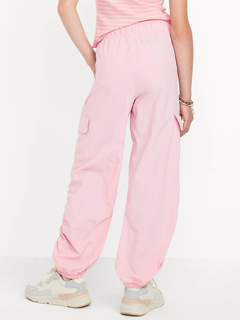 High-Waisted Side Ruched Cargo Parachute Joggers for Girls