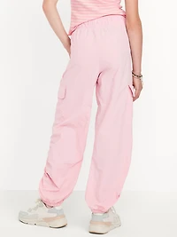 High-Waisted Side Ruched Cargo Parachute Joggers for Girls