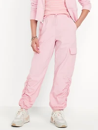 High-Waisted Side Ruched Cargo Parachute Joggers for Girls