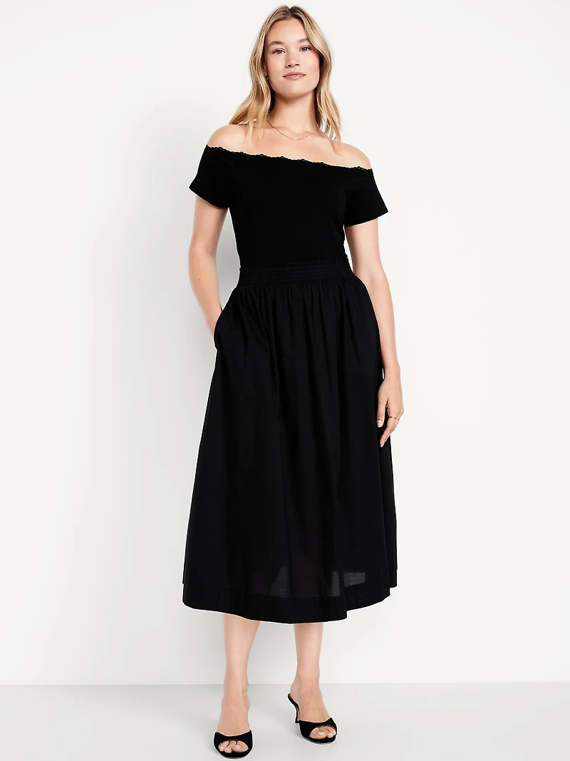 Smocked Midi Skirt